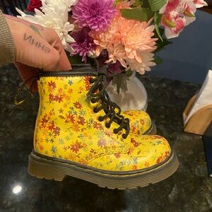 Dr. Martens Yellow Floral Combat Boots with Black Trim